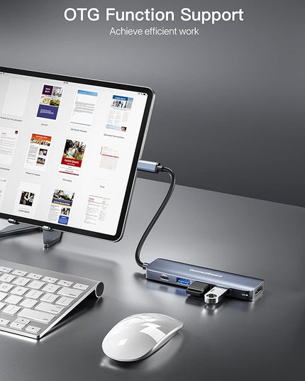 USB C HUB, DockteckExpand USB-C Multiport Adapter 5 in 1 with 4K HDMI, 100W Power Delivery, 3 USB 3.0 Data Ports for MacBook Pro/Air, iPad Pro/Air/Mini 6 and More