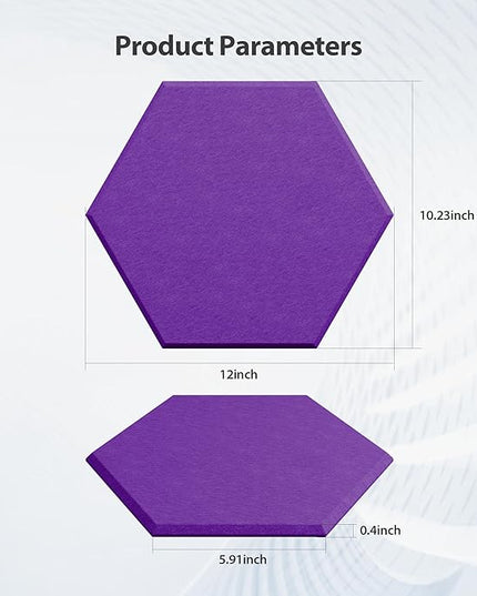 12 Pack Acoustic Panels Self Adhesive Sound Proof Foam, High Density Sound Acoustic Panel, 12X10.23X0.4 Inch Hexagon Panels in Home, Office, Reccording Room, Studio,and more(Violet)