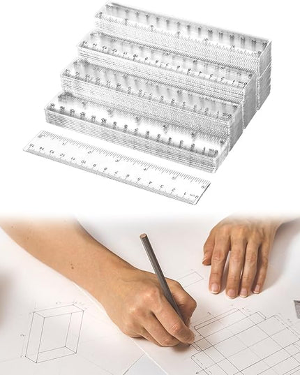 QWORK 6 Inch Rulers Bulk Clear Plastic Flexible Rulers with Inches and Centimeters, 100 Pcs Anti-Break Small Straight Ruler, School Office Supplies