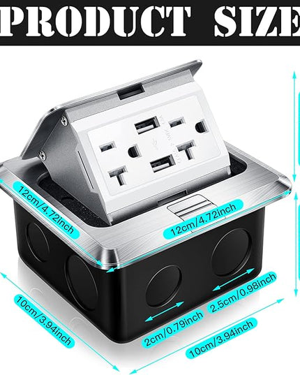 Hoolerry 2 Pack Pop up Floor Electrical Outlet Cover Box Kit with 4.8A USB Charger 20Amp Waterproof Weatherproof Floor Tamper Resistant Outlet Receptacle for Countertop Home (Silver)