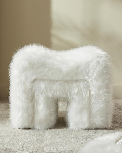 Ottoman Set of 2 Small Footstool Ottoman Vanity Stool Chair Faux Fur Seating Backless Modern Foot Rest Furry for Makeup Room Living Room Bedroom Entryway,White (2-in-1)