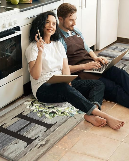 KIMODE Anti Fatigue Kitchen Mats, Farmhouse Kitchen Rugs Sets of 2, Non Slip Kitchen Mats for Floor, Cushioned Kitchen Floor Mats for Sink, Laundry, Office, Desk Grey 17"x59"+17"x29"