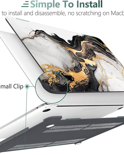 DONGKE Compatible with MacBook Pro 13 inch Case 2024 2023-2020 Release A2338 M2/M1 A2251 A2289 with Retina Display & Touch ID, Plastic Hard Shell & Keyboard Cover & Screen Film - Abstract Marble