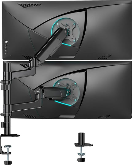 ARES WING Dual Monitor Mount - Ultrawide Monitor Arm for 17 to 40 Inch Heavy Duty Curved Screen Up to 26.4 lbs with Clamp/Grommet Desk Mount, 75/100 Vesa Mount, Black