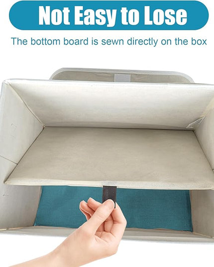Large 22 Quart Linen Fabric Foldable Storage Bin Cube Organizer Basket with Flip-Top Lid & Handles, Clothes Blanket Box for Home, Office, Closet, Teal & White, 4 Pack 14.6 x 9.5 x 9.5