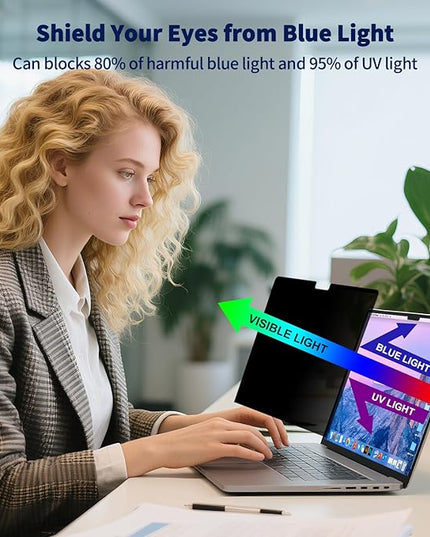 Magnetic Laptop Privacy Screen 15.6 Inch 16:9, Removable Matte Anti Glare Blue Light Filter - Computer Privacy Shield for 15.6in Laptop