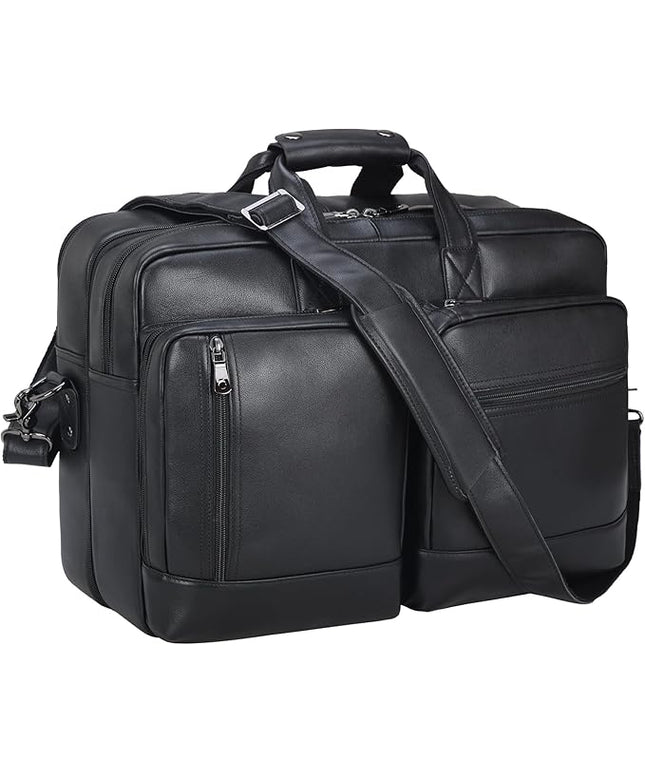 Leather Briefcase for Men Expandable Large 17 Inch Laptop Crossbody Shoulder Bag Business Travel Duffel Attache Case