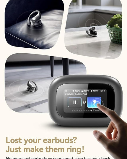 Wireless Earbuds, ANC Noise Cancelling Sport Ear Buds with Multifunctional Touch Screen Case, Bluetooth 5.4 Headphones, Bass Stereo Sound, 5 EQ Over-Ear Earbuds for Sports/Workout/Gym-Grey