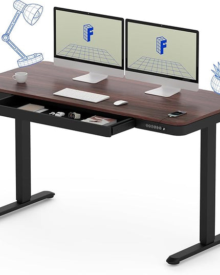 FLEXISPOT Comhar 55" Electric Standing Desk with Drawers, Quick Assembly Home Office Sit Stand Desk with Storage & USB Charging, Computer Workstation for Home Office (55" Wood, Dark Walnut/Black)