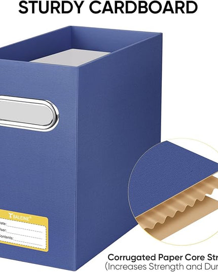 BALEINE File Organizer Box, Cardboard File Folder Organizer with Handle for Letter Size, Portable Collapsible Hanging Filing Box for Home Office Document Storage (4 Pack, Navy)