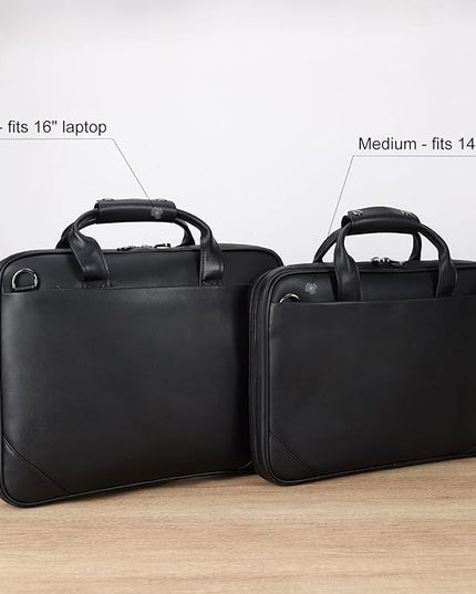 Leather Slim Briefcase for Men 15.6" Laptop Crossbody Messenger Bag Business Work Lawyer Attache Case