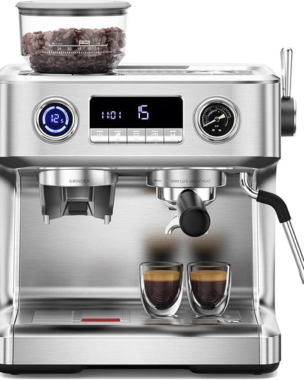Kndko 20 Bar Espresso Machines with Grinder, Double Boiler Espresso Maker with Milk Frother Steam Wand, Programmable Coffee Maker for Home Cappuccino Latte & Americano