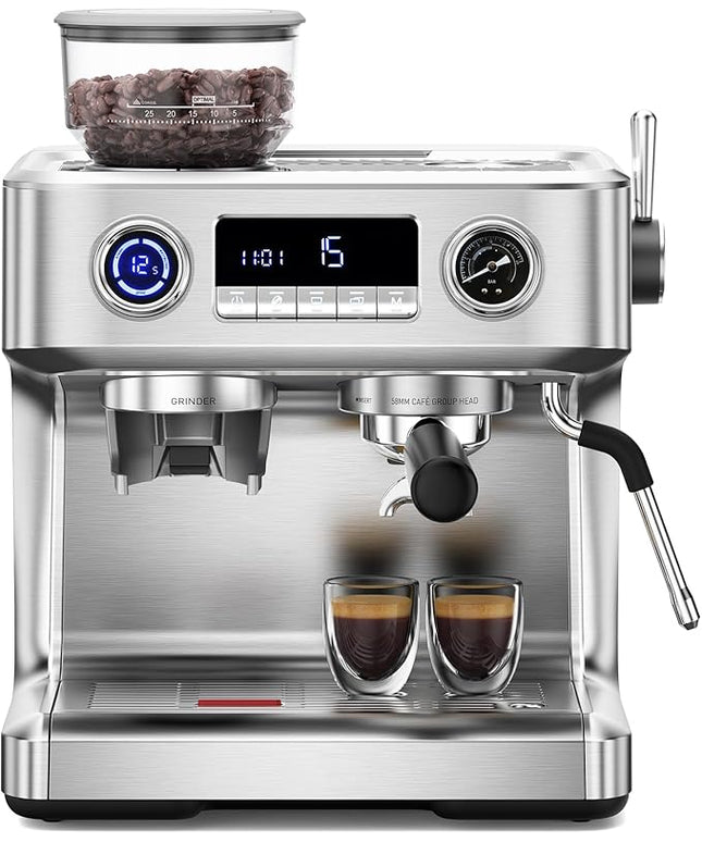 Kndko 20 Bar Espresso Machines with Grinder, Double Boiler Espresso Maker with Milk Frother Steam Wand, Programmable Coffee Maker for Home Cappuccino Latte & Americano