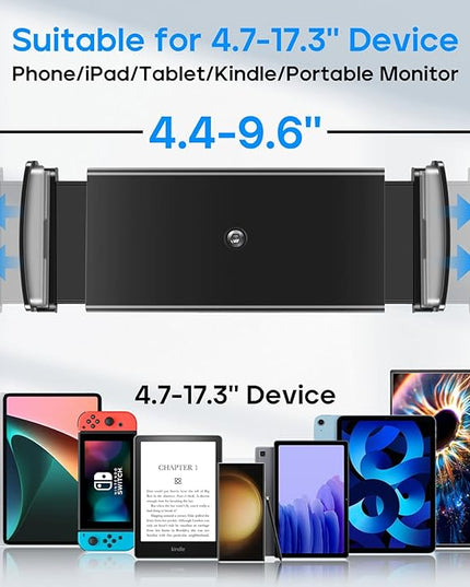 ROADOM Tablet Stand, Adjustable 360° Swivel Bracket, 180° Tiltable Clamp,Foldable Tablet Holder for 4.7-17.3'' iPhone/iPad/Tablet/Portable Monitor, Aluminum Alloy, Black