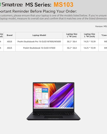 Smatree MS103 Hard EVA Protective Case with Stand Compatible for 16 inch ASUS ProArt Studiobook 16 OLED H7600, for 16 inch ASUS ProArt Studiobook Pro 16 OLED W7600/W5600