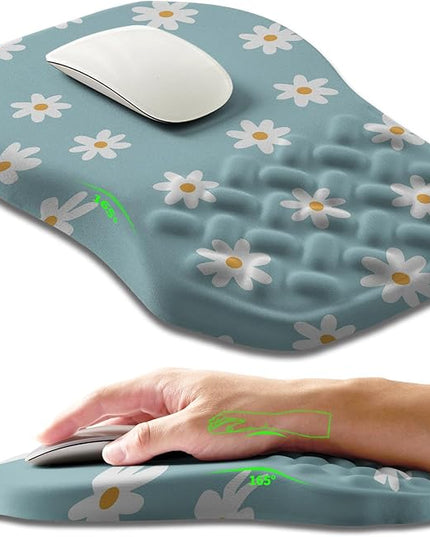 Ergonomic Slope Mouse Pad Wrist Support, Wrist Rest Mousepad for Carpal Tunnel Pain Relief with Massage Bulge and Slow Rebound Memory Foam (12x8 inch, White Flowers)
