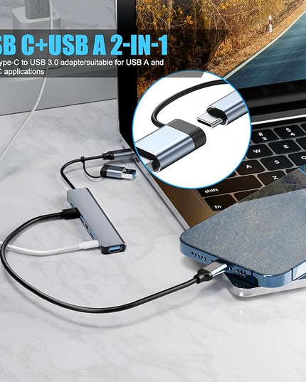 【Upgrade】 USB C/USB Hub, BERLAT Aluminum 7 in 1 USB C & USB Hub with USB 3.0, USB 2.0 Ports for PC/Laptops/MacBook Pro/Air/iMac/iPad and More Devices