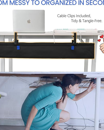 36" Under Desk Cable Management Tray- Clamp/Screw Mount Desk Cable Organizer Cable Tray Hiders for Office&Home