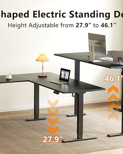 Casaottima 63 Inch Reversible L Shaped Electric Standing Desk, Ergonomic Height Adjustable Desk, Large Lift Corner Stand up Table for Workstation, Home Office, Reception Room, Black