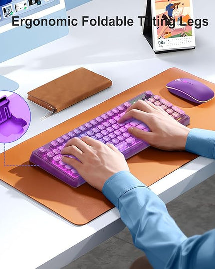 Purple Light Up Keyboard and Mouse Wireless,Cute 2.4Ghz Cordless Rechargeable Transparent Backlit Keyboard,15 Backlight Effects,Volume Knob,RGB Mouse with 3 DPI for Mac Computer PC Laptop Desktop iPad