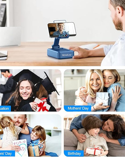 TechGlow Gifts for Men Women Foldable Cellphone Stand with Bluetooth Speaker and Charging Funtion Birthday Gift Idea for Mom Dad Cool Gadget Tech Gifts-Blue