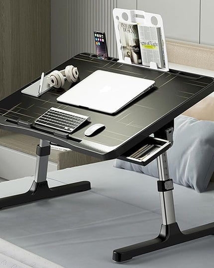 SIDIANBAN Laptop Desk for Bed, Adjustable Bed Table with USB Charge Port, Foldable Laptop Table with Storage Drawer, Portable Laptop Bed Desk Tray for Eating Working Writing Reading (Black)