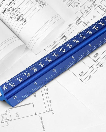 12" Architectural Scale Ruler Aluminum Architect Scale Triangular Scale Ruler for Architects, Draftsman, Students and Engineers, Blue