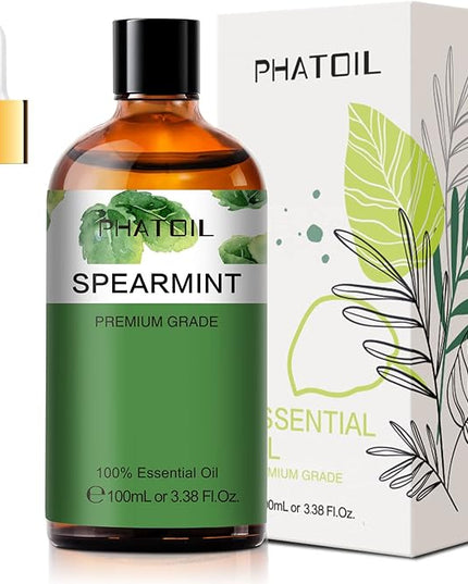 Spearmint 3.38fl.oz Essential Oil, PHATOIL Pure Aromatherapy Oils for Diffuser, Humidifier, Perfect for DIY Soap, Candle, Bath Bombs Making(100ml)