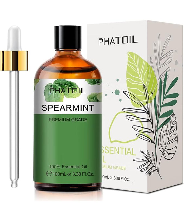 Spearmint 3.38fl.oz Essential Oil, PHATOIL Pure Aromatherapy Oils for Diffuser, Humidifier, Perfect for DIY Soap, Candle, Bath Bombs Making(100ml)