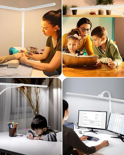 Double Head LED Desk Lamp with Remote Control for Home Office 24W Brightest Computer Desk Light for Workbench Drafting Architect Study Reading with Anti-Glare Cover