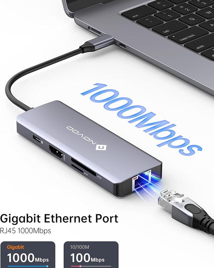 NOVOO USB C Hub 4K@60Hz HDMI Gigabit Ethernet 8-in-1 USB C Adapter Multiport with HDMI,PD 100W,2 USB-A, 1 USB-C Dataport,SD&TF Docking Station for iPhone 15,MacBook Air/Pro M2, Dell, XPS 15,HP, Lenovo