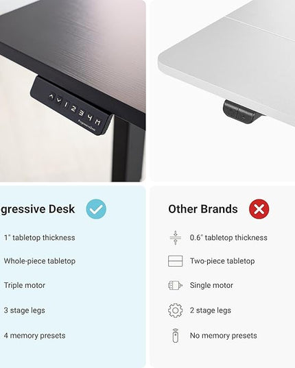 Progressive Desk Height Adjustable Computer Standing Desk - L Shaped 70" x 55" Corner Electric Stand Up Rising Workstation - Black Frame, Gray Oak Top