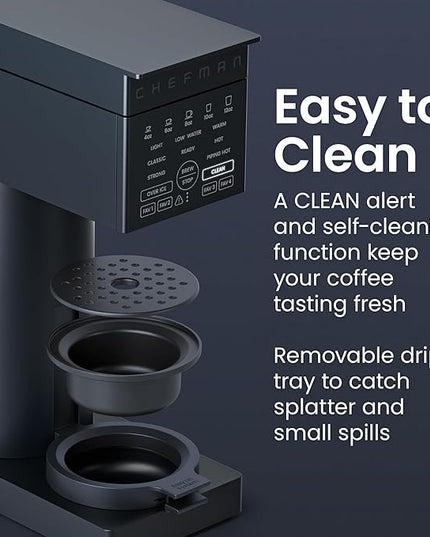 Chefman Caffeinator Single Serve Coffee Maker, Brew Kcups & Grounds, Drip Coffee Machine with Brew Strength Settings, Iced Coffee Function, 48 oz. Removable Water Reservoir