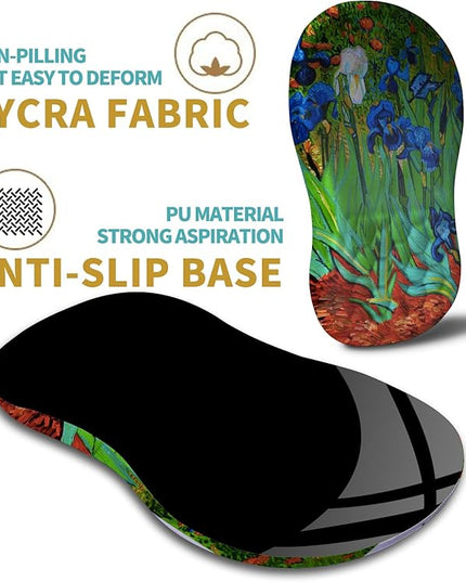 Hokafenle Ergonomic Mouse Pad Wrist Support with Massage Design, Wrist Rest Pain Relief Mousepad with Memory Foam&Non-Slip PU Base, Mouse Pads for Wireless Mouse & Desk(12x8 inch,Vangogh Iris Flower)