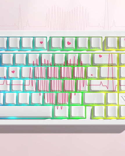 PBT Keycaps-Cherry Key Caps Side Print, Heart Design Dye Sublimation 130 Keys Set for Cherry Gateron MX Switches Keyboards, White