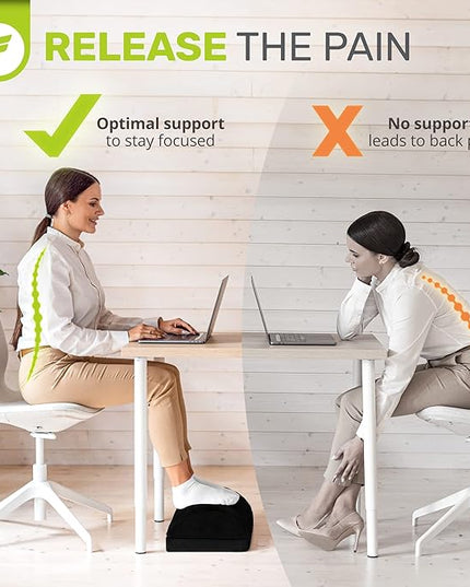 ErgoFoam Chiropractor-Endorsed Orthopedic Teardrop Design 2in1 Adjustable Under Desk Foot Rest for Lumbar Back Knee Pain (Black)