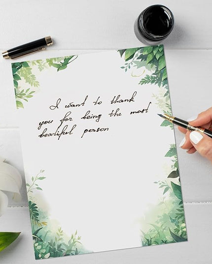 Tlenpo Greenery Theme Stationery Letter, 8.5 x 11 Inches, 80 Double-Sided, Pretty Printer Paper, Decorative Paper for Wedding, DIY Drawing, Thank Greeting Stationery Supplies, 100 gsm, 8.5 x 11 Inches