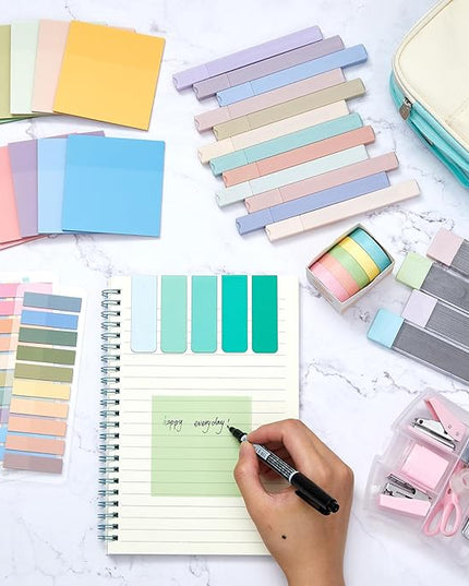 Sinload 60 Pcs Aesthetic Book Annotation Kit School Supplies Cute Pencil Case 12 Highlighter 5 Gel Pen 6 Mechanical Pencil 5 Magnetic Bookmark 1220 Pcs Sticky Note Tab Student Stationary(Mint Green)