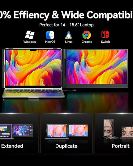 Laptop Screen Extender, 1.3lb Ultra Lightweight 14" 1080P FHD Portable Monitor for Laptop, Plug & Play Dual Travel Screen Monitor, Laptops Dual Monitors Attachment, Fits Windows/Mac/Android/Chrome