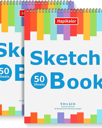 9" x 12" Sketch Book, 2-Pack 50 Sheets Spiral Bound Art Sketchbook, Acid Free Artist Drawing Book Paper, Art Supplies for Adults Kids, Craft Activities, Sketch Paper for Drawing Coloring Sketching