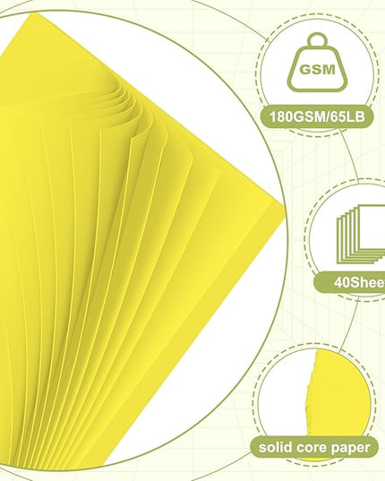 40 Sheets Cardstock 8.5x11, 65lb Lemon Yellow Card Stock, Construction Paper, 180gsm Thick Printer Paper for Printing, Painting, Card Making, Kids School Supplies,Party Decorations