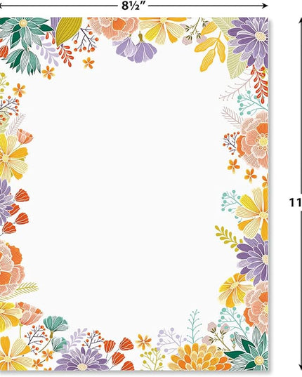 Current Wildflower Floral Letter Paper - Spring Stationery Papers With Decorative Wildflower Border, Printable Holiday, Wedding & Bridal Shower, & Invitation Sheets, Set of 25, 8 1/2" x 11"