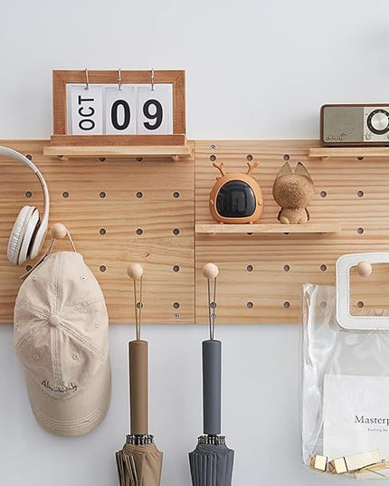 Wood Pegboard Combination Wall Organizer Kit, Wooden Display Pegboard Panel Kits for Bedroom, Study, Office, Bathroom, 2 Pieces Pegboards and 15 Accessories