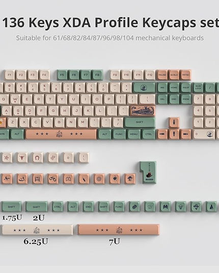 Guffercty kred 136-keycaps XDA Profile PBT Keyboard Key caps Full Set, Custom Keycaps Dye Sublimation for 61/68/84/87/108 Mechanical Keyboard (Cowboy)