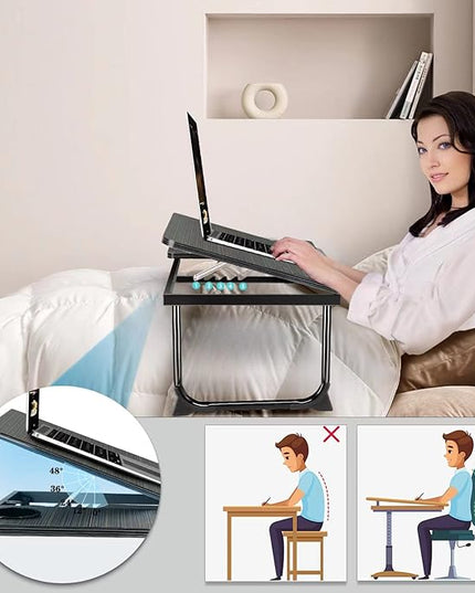 Laptop Desk for Bed Couch,Lap Desk for Laptop,Portable Laptop Stand for Desk,Small Adjustable Laptop Desk,Foldable Bed Table for Laptops and Writing, Bed Tray Table with Cup Holder(Black)