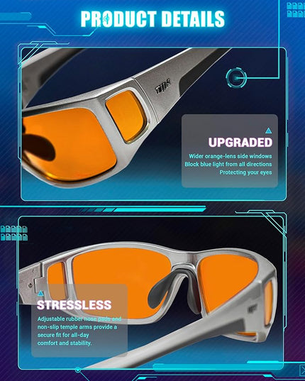 TIJN Sonia Sleep Glasses for Blue & Green Light Blocking,Red Lens with Dual AR Coating,Wraparound Frame for Gaming Screen
