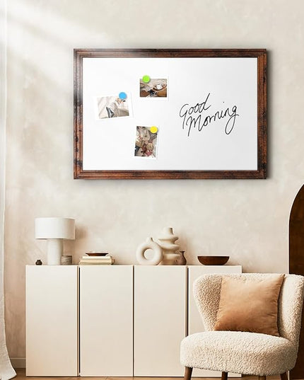 Large White Board for Wall, 36'' x 24'' Magnetic Dry Erase Board, Decorative Whiteboard, Brown Vintage Wooden Frame