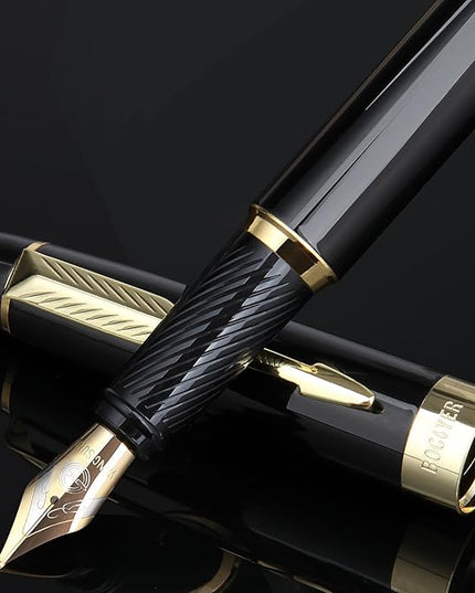 BOCIYER Fountain Pen with Fine Nib & Black Ink, Refillable & Elegant Bent Nib Design, Calligraphy Pens for Writing, Best Fountain Pen for Smooth & Fancy Writing (Black)