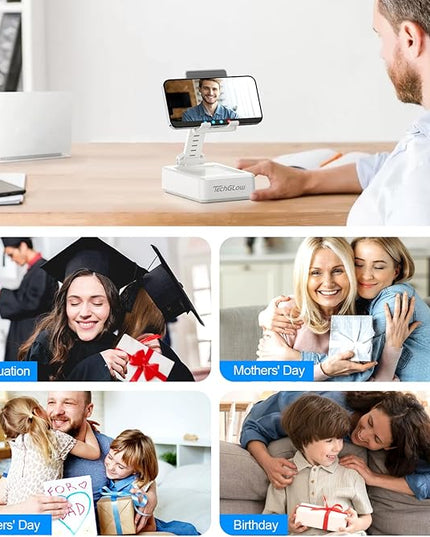 TechGlow Foldable Cellphone Stand with Bluetooth Speaker and Charging Function Birthday Gifts for Men Women Mother Father Brother Sister Teens Cool Tech Gadgets-White
