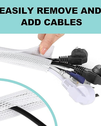 AGPTEK Cable Sleeve Cover, 2Pack 5ft - 1.8 inch Desk Cord Organizer Cable Hider, Home Office Wire Management Computer TV Wire Loom Tubing, Pet Proof Cord Protector, from Cat Dog Chewing, White